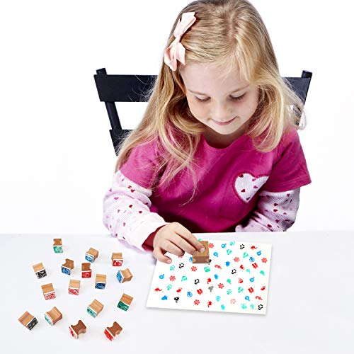 HOWAF Wooden Christmas Stamps for Kids Crafting Card Making, Christmas Stamps Pack with Ink Pad for Children DIY Painting Scrapbooks Christmas Party Bag Fillers Favor Decoration Supplies Xmas