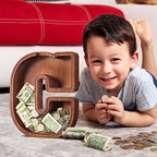 Summidate Large Wooden Piggy Bank for Kids Adults, Alphabets Letter A-Z Piggy Bank for Boys Girls, Coins Bills Change Bank Box Personalized Initial Name Kids Money Bank for Birthday Present and Decor