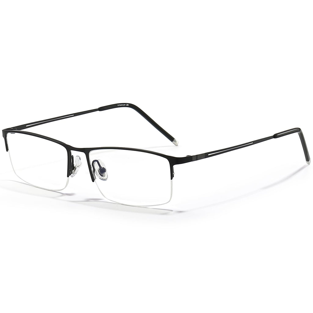 ANRRI Blue Light Glasses Mens Rectangle Semi Rimless Glasses Computer Gaming glasses for men Lightweight Titanium Black Eyewear