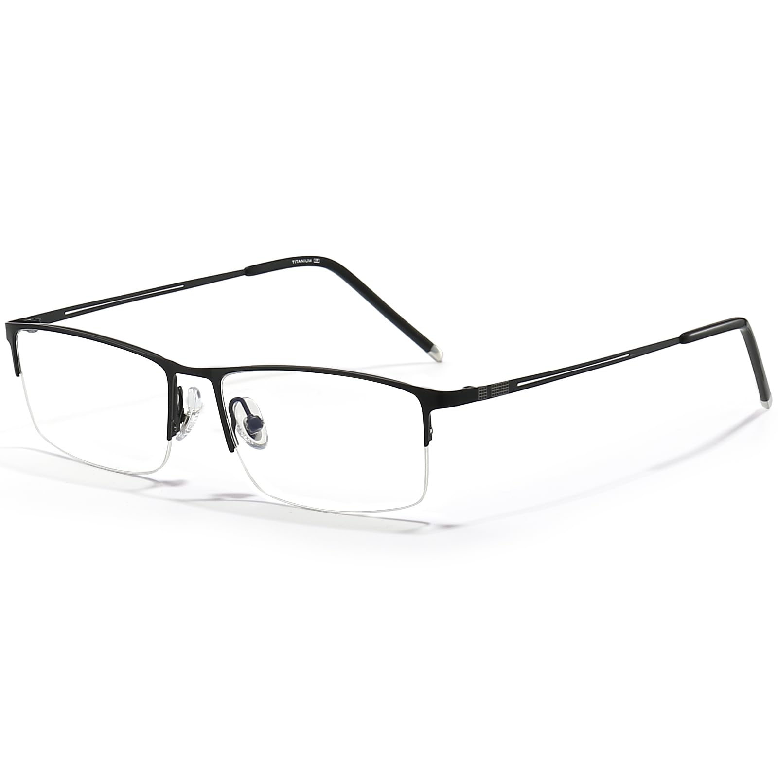 ANRRI Blue Light Glasses Mens Rectangle Semi Rimless Glasses Computer Gaming glasses for men Lightweight Titanium Black Eyewear