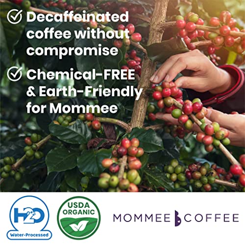 Mommee Coffee Decaf Ground Low Acid Coffee - 100% Arabica Organic Decaf Coffee Beans with Smooth Caramel Flavor - Medium Grind for Drip, Reusable One Cup Filters - 11 oz