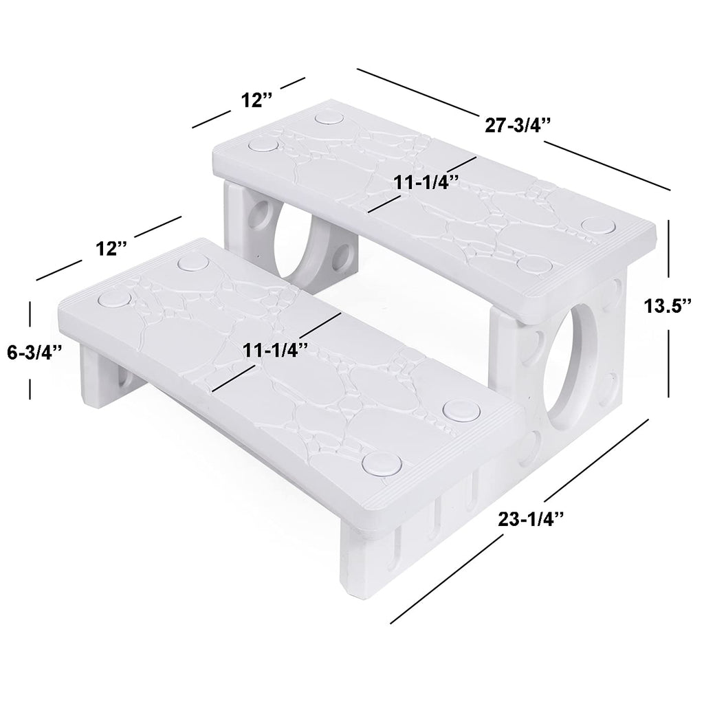 XtremepowerUS 2-Steps Heavy Duty Plastic Resin Spa Steps - Hot Tub, Inflatable Pool, and Patio Accessories, for Outdoor Use, Weatherproof Materials, White