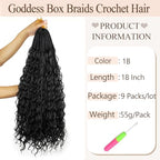 9 Packs Boho Box Braids Crochet Hair 18 Inch Goddess Box Braids Crochet Hair With Curly Ends Synthetic Bohemian Braids Hair Extension For Women (18inch, 1b)