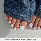 BTArtbox Press On Toenails - Real Square Opaque White Toe Nail Press Ons with Glue for Women, Fake Toe Nail Tips in 15 Sizes - 30 Toenails Kit, Ivory White