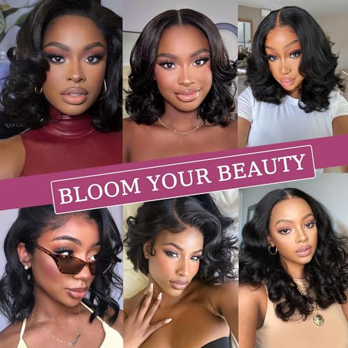 Body Wave Bundles Human Hair 4 Bundles 14 16 Inch 12A Human Hair Bundles 100% Unprocessed Brazilian Virgin Hair Weave Bundles Human Hair Natural Black Deals for Women (14/14/16/16 Inch, 4 Bundles)
