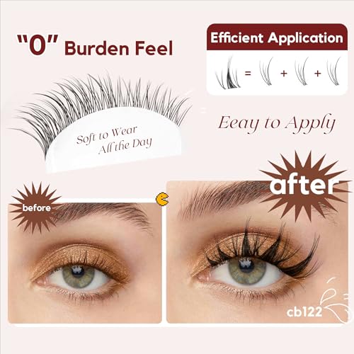 Lash Clusters 120Pcs Invisible Band Natural Eyelash Clusters 10-14mm C Curl Lash Extensions DIY Individual Cluster Lashes Thin & Clear Band False Eyelashes(CB122)