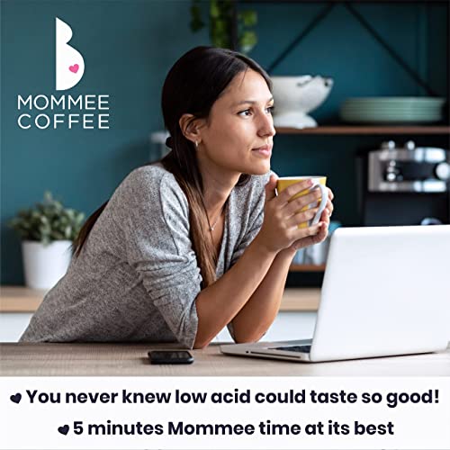 Mommee Coffee Quarter Caf Ground Low Acid Coffee - 100% Arabica Organic Coffee Beans with Smooth Caramel Flavor - Medium Grind for Drip, Reusable One Cup Filters - 11 oz