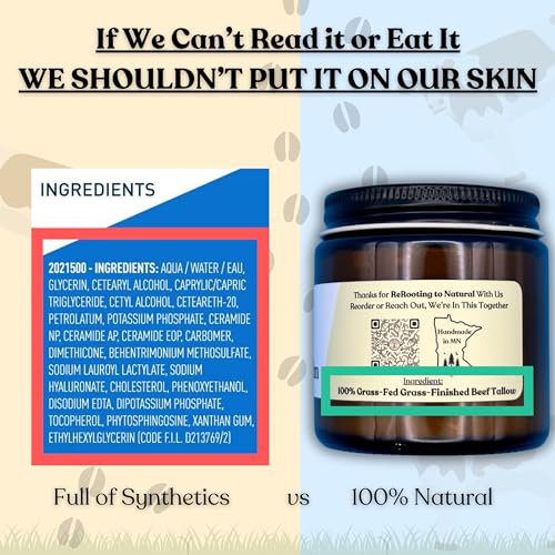 Beef Tallow for Skin | NAKED TALLOW BALM | 1 Ingredient - 100% Grass Fed Beef Tallow | Beef Tallow for Body & Face | Whipped & UNSCENTED for Sensititve Dry Skin, Babies, Eczema, Psoriasis, Rosacea (4oz)