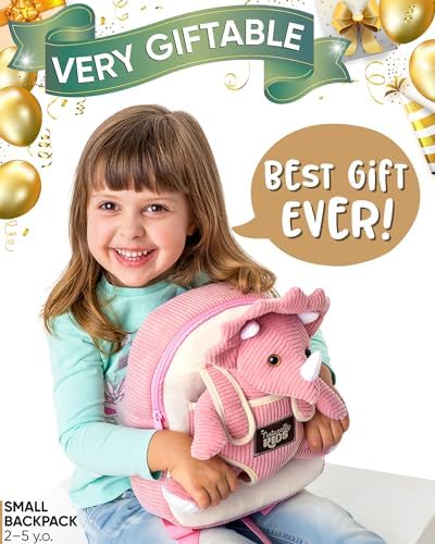 Naturally KIDS Toddler Backpack w. Plush Pink Triceratops Toy Kids Gift 2-5