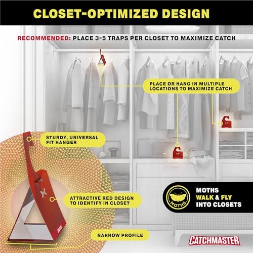 Catchmaster Premium Clothes Moth Traps, XL Sticky Odorless Glue Traps 6PK, Pheromone Attractant, for Closets Wardrobes Cabinet Drawers & Carpet, PheroGuard Technology, Attract Trap and Eliminate Moths