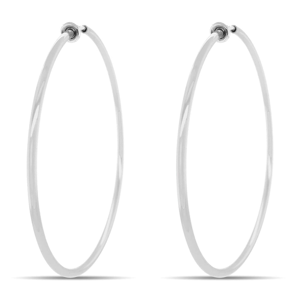 Clip On Spring Hoop Earrings for Non-Pierced Ears (60mm, Bright Silver-Tone)