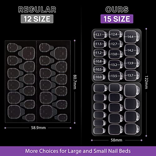 Nail Adhesive Tabs for Press On Nails - BTArtbox 10 Sheets 15 Sizes Ultra Thin & Waterproof Nail Stickers for Fake Nails, 300PCS Double Sided Jelly Nail Sticky Tabs for Manicure