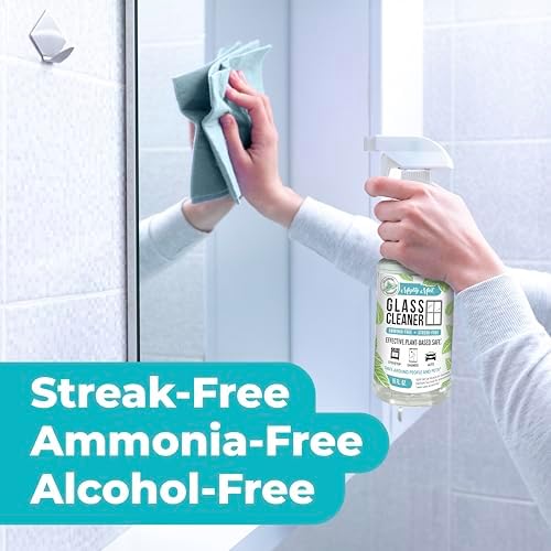 Mighty Mint Glass Cleaner, Non-Toxic, Ammonia-Free, Streak-Free Spray for Windows, Screens, Stovetop, Bathroom, Natural Peppermint Scent, 16oz