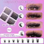 DAODER Fluffy Lash Clusters 40D+60D+80D+100D Mixed Thick Eyelash Cluster 640pcs Wispy Eyelash Extension Custers D Curl Volume Individual Lashes 9-16MM DIY Lash Extension(40D+60D+80D+100D 9-16MM)
