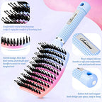Boar Bristle Hair Brush, Curved Vented Detangler Brush Faster Blow Drying, Paddle Detangling Brush for Women Men Kids Wet Dry Long Curly Thick Straight Hair, Make Hair Shiny and Healthier(Purple+Blue)