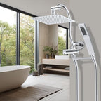 Hibbent All Metal Shower Head, 10'' High Pressure Rainfall Shower Head, Showerhead Combo, Handheld Shower Wand, 12'' Adjustable Curved Shower Extension Arm, 71'' Hose, Shower Head Holder, Chrome