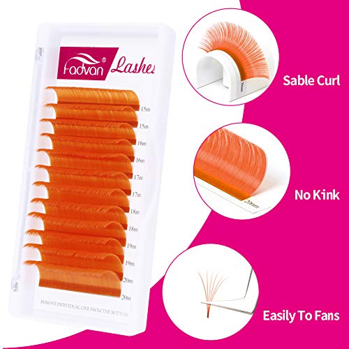 Volume Eyelash Extensions D Curl 0.07 15-20mm Mixed Tray Color Lashes Extensions Orange Lash Extensions Easy Fan 3D-10D Rapid Blooming Lashes Extensions Colored by FADVAN (0.07mm-D, 15-20mm)