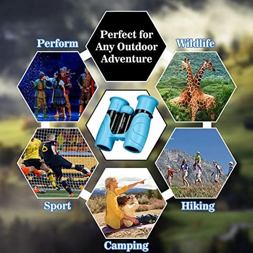 Binoculars for Kids 8x21, Gift for 3-12 Years Boys & Girls, Compact Kids Binoculars High-Resolution Shockproof Mini Binoculars for Bird Watching, Hiking, Camping, Travel Blue 302