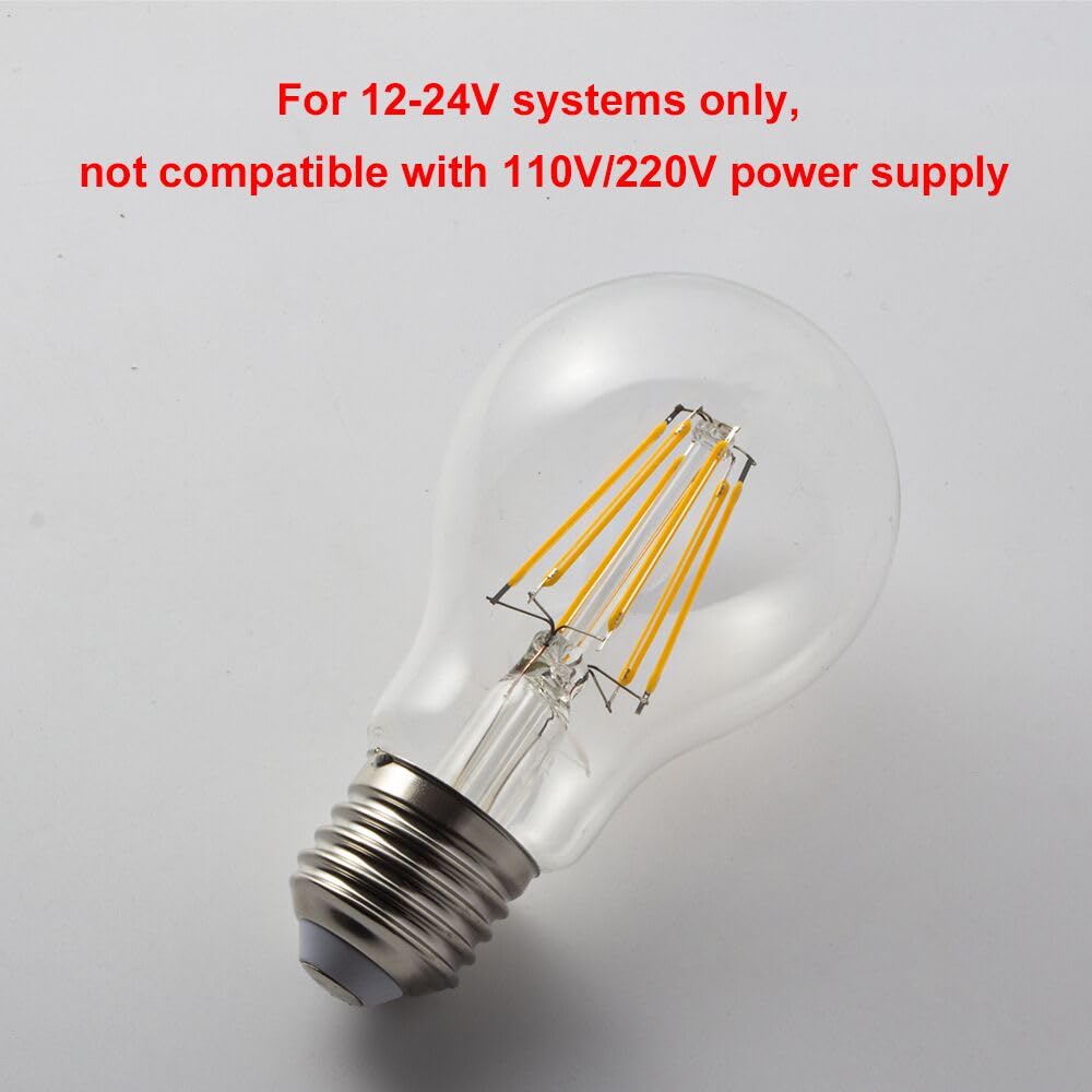 Haian Support Efficient 12V LED Bulb 6W 600Lm - E26/E27 Base - 12-24V AC/DC - 4 Pack - Ideal for Off-Grid Solar Battery Systems, RVs, Marine Lighting - Energy Saving 60W Equivalent - Warm White 2700K