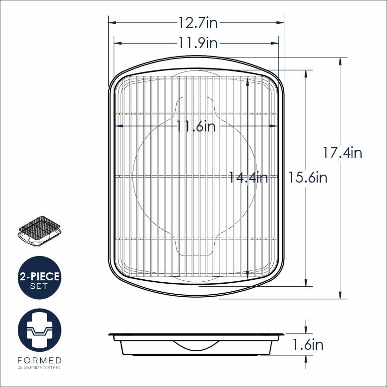 Nordic Ware Oven Crisp Baking Tray 2pc Set Includes Pan and Rack; Natural Aluminum For Air Frying, Crisping, Broiling, Baking