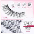 Lash Clusters Kit Wispy Lashes -Lash Clusters Clear Band Eyelash Clusters Natural Look Lash Extension Kit Invisible Band Individual Lashes Clusters 0.07D 8-16MM WideSpan Cluster Eyelash Extension DIY