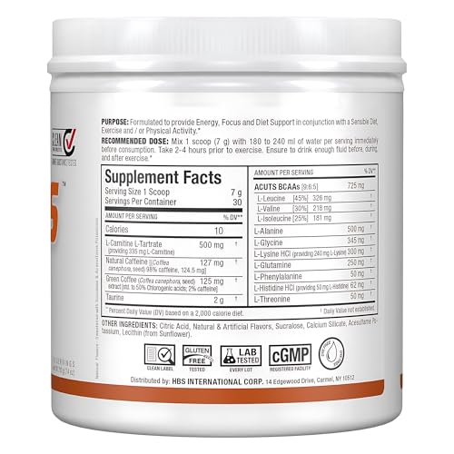 ALLMAX ACUTS Amino Energy Powder with Amino Acids Supplement, Sweet Tea, 30 Servings, Caffeine, Green Coffee Extract, 2000 mg Taurine, L-Carnitine, Sugar Free, Gluten & Dye Free, Amino Acid Drink