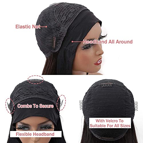 Headband Wig Human Hair Body Wave 26 Inch Chocolate Brown Glueless None Lace Front Wig Brazilian Virgin Human Hair Wigs Wear and Go Wigs for Black Women 150% Density Wigs