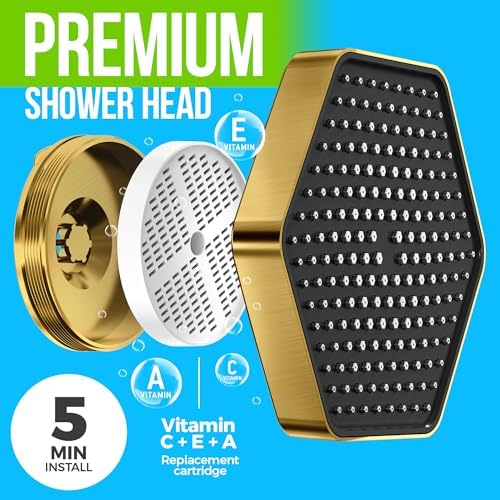 AquaHomeGroup Luxury Filtered Shower Head - High Pressure Rain Showerhead with Filter for Chlorine, Rust, Sediments - Water Filter Shower Head with Vitamin C E A - SPA Effect (Patent Pending) (Golden)