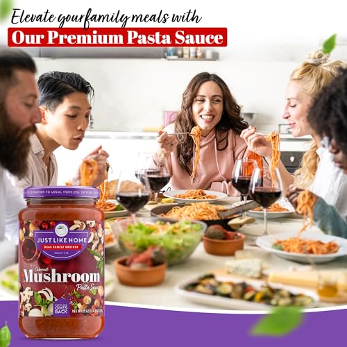 Just Like Home Premium Pasta Sauce 25oz - Mushroom Cabernet - Versatile & Socially Responsible Tomato Sauce - Thick Homemade Taste - All-Natural Non GMO Ingredients - Preservative & Gluten-Free