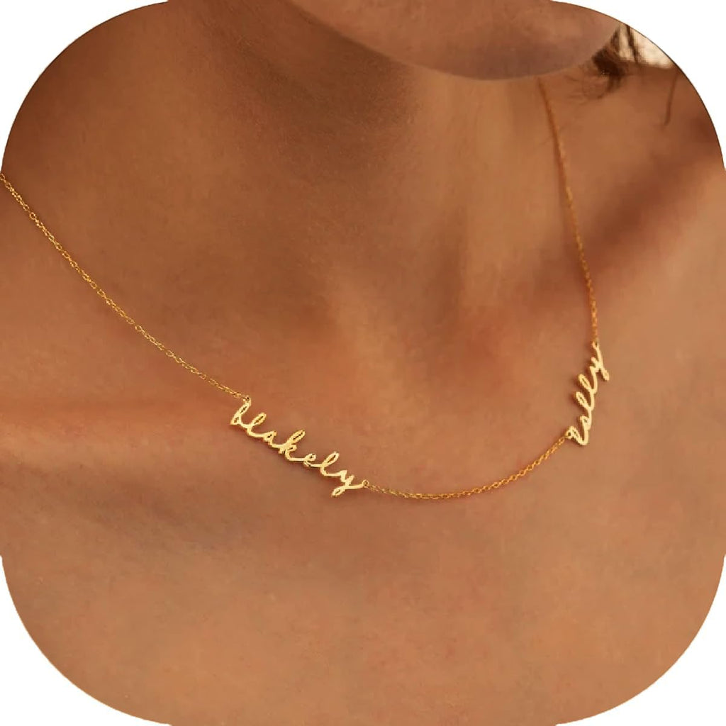 Ajiangwu 18K Gold Plated Name Necklace Personalized,Multiple Custom Name Necklace Family Necklace with Kids Names Customized Choker Necklace for Women
