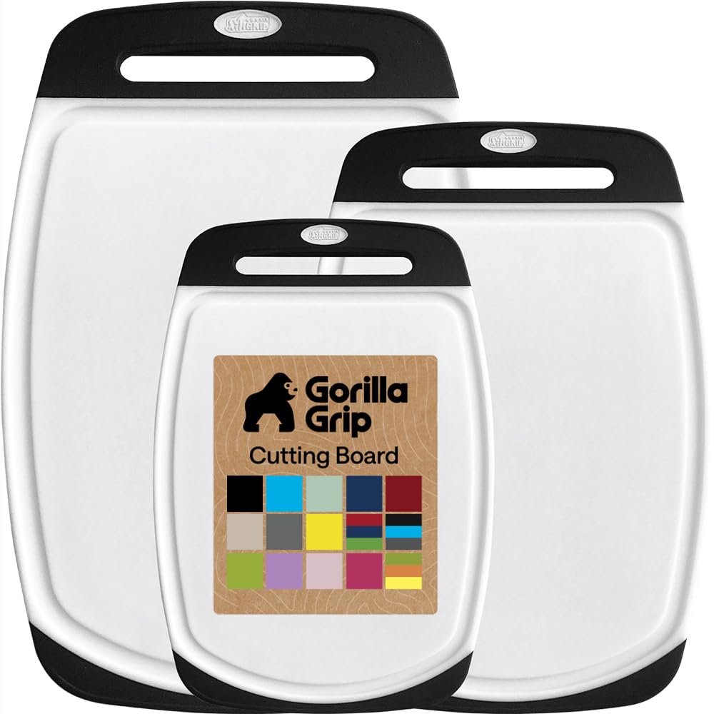 GORILLA GRIP Cutting Board Set of 3, Slip Resistant and Nonporous, Black