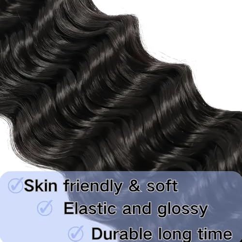 Human Braiding Hair for Boho Braids Natrual Black Deep Wave Bulk Boho Braids Human Hair for Boho Knotless Braids Curly Bohemian Boho Hair for Braiding 160g 2 Bundles No Weft (1B 24inch)