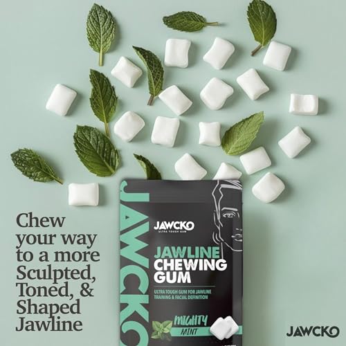 JAWCKO Ultra-tough Jawline Chewing Gum | Get a Stronger, Squarer Jawline | Mighty Mint Jaw Training Hard Gum | Chisel, Sculpt, Tone your Jaw | 15X Hardness | Facial Fitness Mewing Gum | 40 Pieces/Pack