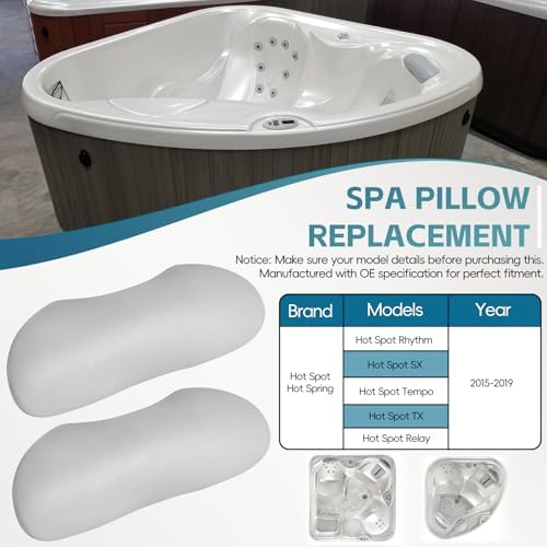 2 Pack 77444 Grey Pillow Replacement for Hot Spring/Hot Spot Watkins Hot Tub 2015-2019 Spa Model, Hot Tub Spa Head Rest Pillows Fits Hot Spot Relay Rhythm SX Tempo TX Spa Neck Pillow