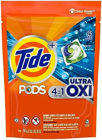 Tide PODS Liquid Laundry Detergent Soap Pacs, 4-in-1 Ultra Oxi, HE Compatible, 3 Bag Value Pack, 75 Count