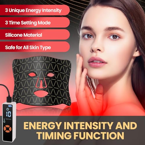 Red Light Therapy for Face, Enhance LED Face Mask Light Therapy for Acne, Wrinkles & Skin Rejuvenation, 3 Light Modes & Timing Settings, Eye Protection, Portable LED Face Mask Home Skincare