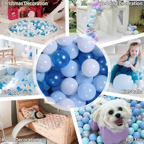 GOGOSO Ball Pit Balls for Toddler, Baby Plastic Playballs Kids Soft Pastel Pelotas Non-Toxic BPA-Free Pearl Blue+Light Blue+White 1000 Balls