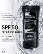 Allies of Skin - The One SPF 50 Invisible Sunscreen Gel with Vitamin C, Green Tea, Carrot Seed, Red Raspberry Seed Oil & Licorice Root, and 5 Antioxidants & Skin Conditioners. 50 ml/ 1.7 oz