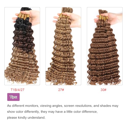 27# Deep Wave Braiding Human Hair Honey Blonde Bulk Human Hair for Braiding Deep Curly Hair for Micro Boho Braids Crochet Human Hair for Bohemian Box Braids100 Grams (2 of 50g)18 inch