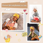 Lolalet Kids Bonnets for Girls, Long Silk Bonnet for Sleeping Kids Satin Bonnet Cap with Tie Band for Dreadlocks Braid Afro Curly Hair -2 PCS, Star & Gold