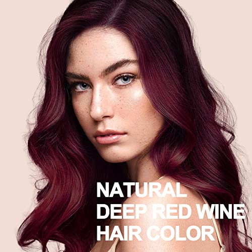 Natural Dark Wine Red Hair Dye Shampoo, 3 IN 1 Burgundy Hair Dye Shampoo, Wine Red Hair Nourishing & Dyeing for Men Women Colors in Minutes, Instant Red Hair Dye for All Hair Types（Dark wine red）