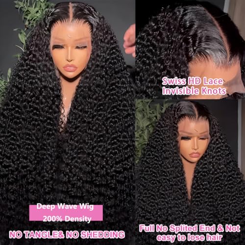 24 Inch 13x6 Deep Wave Lace Front Wigs Human Hair 200 Density 13x6 HD Lace Front Wigs Human Hair Pre Plucked Deep Curly Glueless Wig 100% Virgin Human Hair Lace Front Wigs for Women