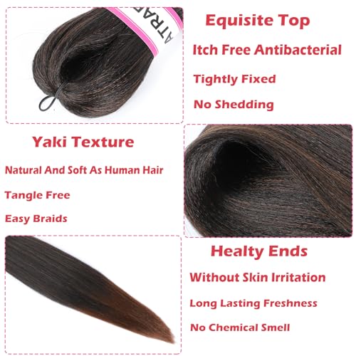 Braiding Hair Pre Stretched 20 Inch 8 Packs Brown Ombre Braiding Hair For Women Knotless Box Braids Hair Extension Yaki Texture Hot Water Setting Variety Styles Braiding Hair（20" T1B/30#)