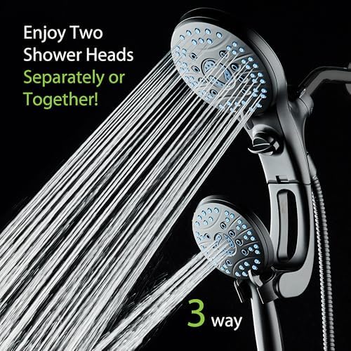 Hotel Spa AquaCare As-Seen-On-TV High Pressure Handheld/Rain 50-mode 3-way Shower Head Combo with Adjustable Arm - Anti-clog Nozzles, Tub & Pet Power Wash, 6 ft. Hose, Matte Black Finish