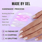 BTArtbox Press On Nails Short - White Soft Gel Press On Nails, Square Chrome Nail Tips Glue On Nails, Reusable Stick On Nails in 15 Sizes - 30 Soft Gel Fake Nails Kit, Vanilla Glazed