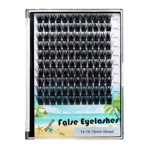 Large Pack 8-20mm to Choose D Curl Cluster Eyelash Extensions D Curl Wide Stem Individual False Eyelashes Dramatic Volume Eye Lashes Set Home DIY Lashes (Mixed 14-16-18mm Kit)
