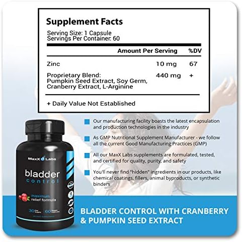 Bladder Control Supplement - Overactive Bladder Control Pills - Potent Blend of Pumpkin Seed oil, Cranberry Extract & Vitamin D3 - Urinary Tract Infection Treatment for Women & Men - UTI Relief - 60Ct