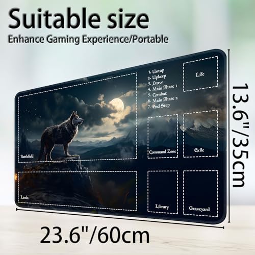 for MTG Game Playmat, for Magic TCG Rubber Play mat,Tabletop Card Playmats with Smooth Surface,Trading Card Inked Game Mat with Zones,Battle Game,Sky Wolf