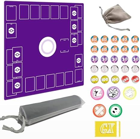 Playmat for Trading Card Game – 2-Player Trainer Mat with Damage Counters and Professional Storage Bag (Purple, Large)