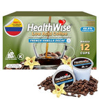 Healthwise French Vanilla Decaf Low Acid Coffee K-Cups - Swiss Water Process - Acid Reflux, Heartburn, Gastro Issues - Healthier Coffee For Sensitive Stomachs - Available In 4 Different Flavors - 12